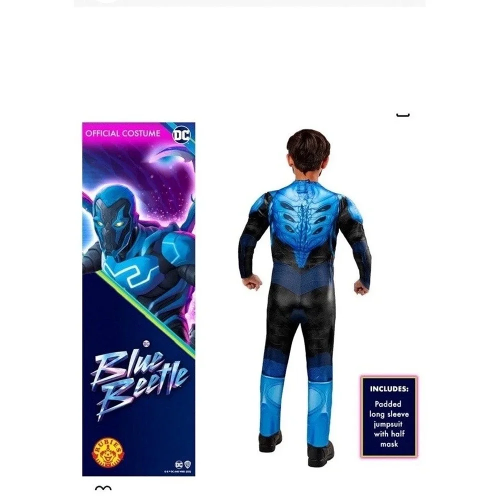 Kids DC Comics Blue Beetle Muscle Jumpsuit‎ Halloween Costume Small 5-7 Yrs